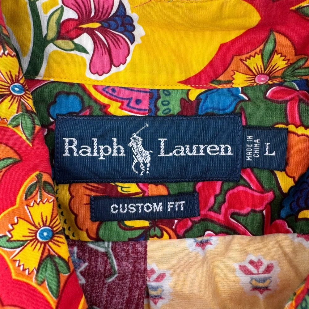 Ralph Lauren Button Down Mens L Yellow Patchwork Paisley Floral Custom Fit Shirt - Picture 4 of 8